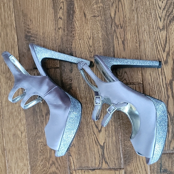 Nina Silver Double Strap Glitter Heels - Picture 4 of 4
